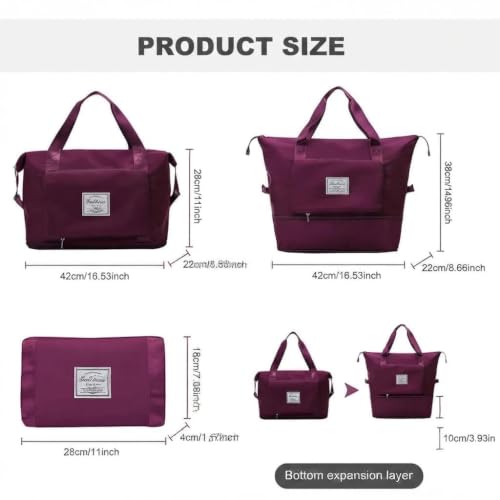 Image of Women's 41 L Expandable Travel Duffle Bag, Nylon Foldable Luggage Hand Bag with Carry Handles, Shoulder Strap and Front Pocket for Trips, Weekend Travel, Airport and Overnight Use