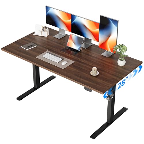 Image of Agilestic Electric Standing Desk, 55 x 28 Inches Height Adjustable Desk, Sit Stand up for Work Office Home, Ergonomic Rising Computer Table with Memory Preset, Dark Walnut