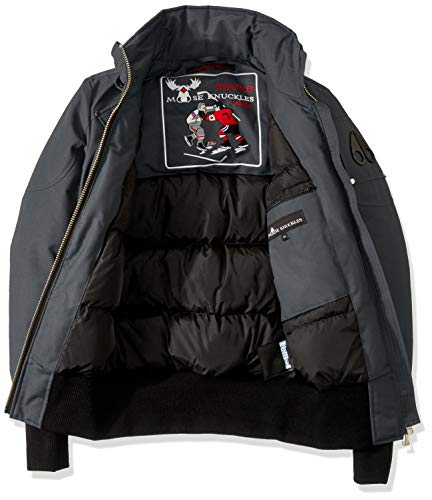 Moose Knuckles Women's Debbie Bomber Down Jacket With Fur Pom Pom Outerwear, Granite/Natural Fur, Xl #TOP2