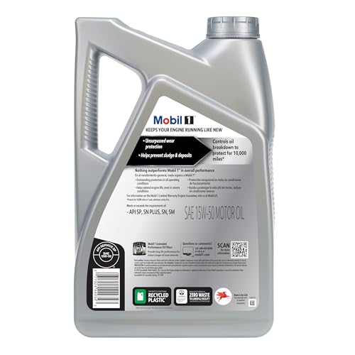 Image of Mobil 1 Advanced Full Synthetic Motor Oil 15W-50, 5 Quart