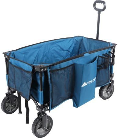 Portable and Durable OZARK TRAIL FOLDING WAGON With Telescoping Handle,BLUE,Perfect for Hauling All Your Essentials Around the Campsite or Garden