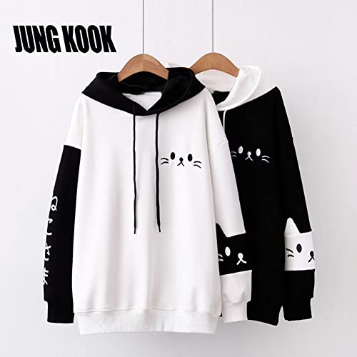 Jung Kook DY-FQ2699-BLACK 1-S Womens Sen Female Cute Japanese Style Loose Long Sleeve Striped Hooded Sweater thumb #1