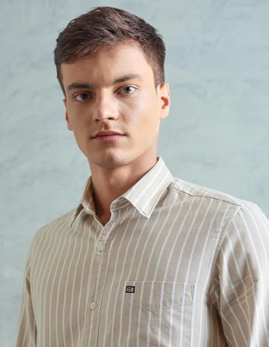 Image of Arrow Striped Slim Fit Mens Casual Shirts - 100% Cotton, Breathable & Comfortable, Full Sleeves Shirts for Men
