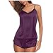 Set di pigiama sexy da donna, 2 pezzi, in pizzo, abbigliamento da notte in tinta unita, 70-viola, XXL