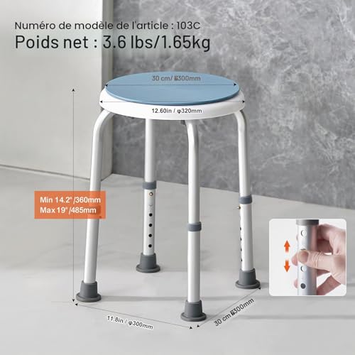 Tabouret de douche 360° réglable antidérapant VEVOR