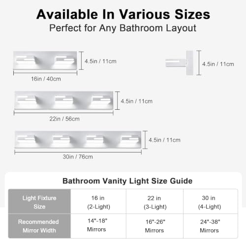 Image of LED Modern Bathroom Vanity Light Fixtures, Dimmable White Vanity Lights for Bathroom Lighting Fixtures Over Mirror, with 360 Rotatable Heads -Light 16-inch (Cool White 6000K)