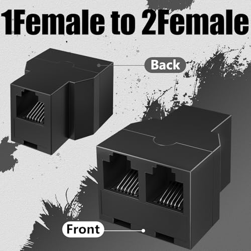 Image of RJ12 6P6C 1 Female to 2 Female Telephone Line Splitters, Uvital Telephone Landline Cable Connector and Separator(Black,2 Pack)