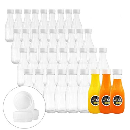 10 Oz Empty PET Plastic Juice Bottles 35 Pack Clear Disposable Bulk Drink Bottles with White Tamper Evident Caps Great for Storing Homemade Juices, Milk, Water, Smoothies, Tea (10 OZ, White)