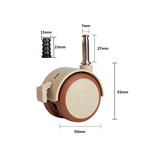 Roulettes de meubles à piston pivotantes 360° double roue en nylon robuste