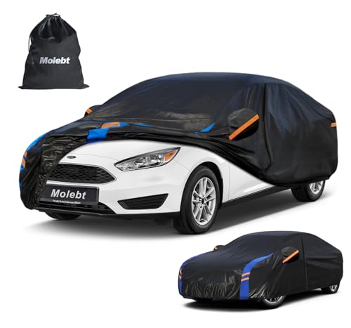 Image of Custom Fit Car Cover for Ford Focus Sedan, Upgraded Waterproof All Weather Outdoor Auto Cover with Driver Door Zipper & Mirror Pockets, UV /Snow /Dust Protection