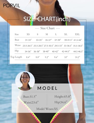 Image of popvil Women One Piece Swimsuit Colorblock Ruched Bathing Suit | Adjustable slider straps, Multi neon trim, Long torso, Detachable padding, Quick dry fabric, Beach Vacation