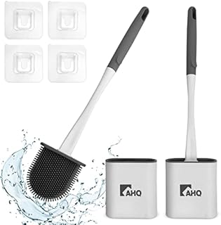 Silicone Toilet Brush, Deep Cleaning Bowl Buddy Toilet Brush with Non-Slip Long Handle and Flexible Bristles, Detachable Base, Silicon Toilet Cleaner Brushes and Holders (2 PACK-White)