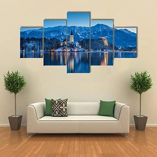 Canvas Print Wall Art Picture Snow Mountains Landscape 5 Pieces Paintings Modern Giclee Artwork Pictures Photo Prints Painting For Living Room Bedroom Kitchen Home Office Xl/With Frame 150-2P1R-J6Y