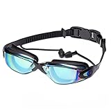 Sin fugas: las gafas de natación con tapones para los oídos pueden adaptarse perfectamente a su cara, por lo que no hay agua para ingresar a sus gafas..Y correa es ajustable para un ajuste cómodo.