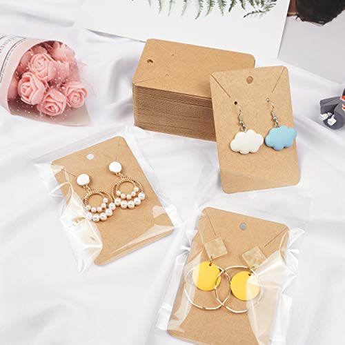 Earring Cards Necklace Display Cards with Bags,150 Earring Display Cards, 150 Pcs Self-Seal Bags, Kraft Paper Tags for DIY Ear Studs(Brown)3