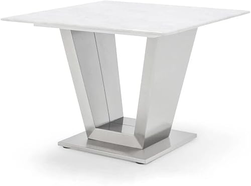 Miniatura 6 de ZURI Muebles Mesa auxiliar moderna de mármol de Carrara con base de acero inoxidable cepillado