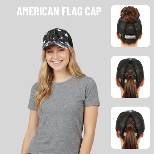 Image of Funky Junque Womens Baseball Cap Dad Hat Ponytail Messy Bun Trucker Ponycap