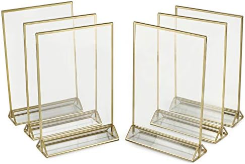Super Star Quality Clear Acrylic 2 Sided Frames with 3MM Gold Borders and Vertical Stand (A5 -Pack of 12) | Ideal for Wedding Table Number, Double Sided Sign, Clear Photos, Menu Holders