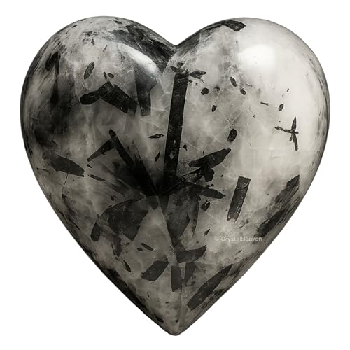 Image of Certified Black Rutilated Quartz Crystal Heart Palm Pebbles Stones for Anxiety Stress Relief Massage - AAA Grade Original Healing Gemstone Agate Heart Palm Stone for Yoga Meditation Spiritual