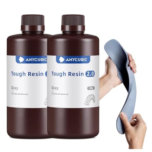 ANYCUBIC Tough Resin 2.0, 3D Printer Resin with Upgraded High Toughness and High Precision, 365-405nm Fast Curing 3D Resin for 4K 8K LCD/DLP/SLA 3D Printing (Grey+Grey, 2kg)