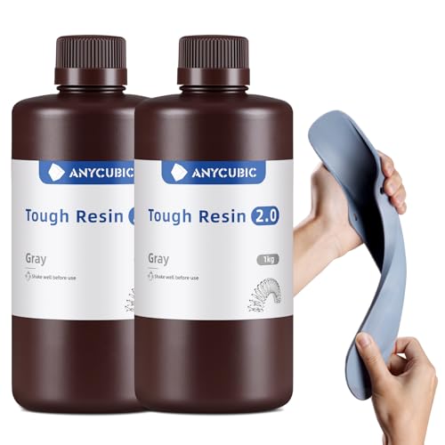 Image of ANYCUBIC Tough Resin 2.0, 3D Printer Resin with Upgraded High Toughness and High Precision, 365-405nm Fast Curing 3D Resin for 4K 8K LCD /DLP /SLA 3D Printing (Grey+Grey, 2kg)