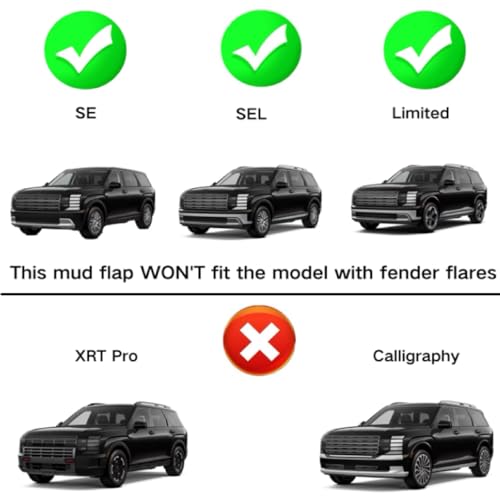 Image of No Drill Mud Flaps Compatible with 2026 Hyundai Palisade (Not Fit XRT Pro Calligraphy) OEM Style Textured Black Custom Fit All Weather Exterior Accessories(4PCS)
