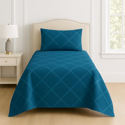 Image of DECOR2ADMIRE 300 TC Premium Glace Cotton Solid Lines Pastel Shades Bedsheet for Single Bed with 1 Pillow Cover for Home (Solid-Lines Blue, Single 60 inch x 90 inch)