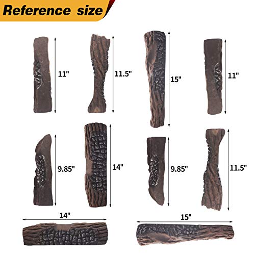 Gas Fireplace Logs,10Pcs Large Faux Firepit Logs, Decorative Ceramic Wood Log Set For Indoor Outdoor Gas Insets, Vented,Ventless, Electric,Ethanol,Gel Fireplaces #TOP4