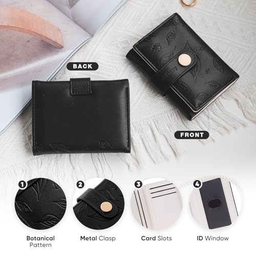 Small Wallet for Women, Trifold Leather Cute Womens Wallet with ID Window, RFID Blocking Security Ladies Wallet, Ultra Slim Compact Card Holder, Stylish Thin Women's Wallet, Black 6