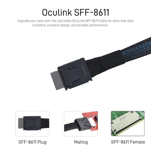 LetLinkSo Oculink Kabel PCIe 4.0 SFF-8611 4i męski przedłużacz do Oculink eGPU onexGPU Mini PC SSD, 150 cm