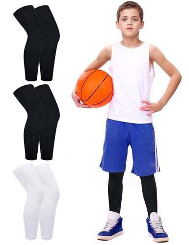 Roadbox Kids Long Compression Leg Sleeves, 2/3 Pairs Youth Sports Basketball Support, Football Running Cycling for Boys Girls