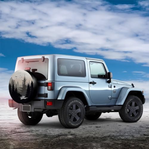 Image of Abstract Moon Tire Cover Mountain Tree Spare Tire Cover Waterproof Dust-Proof Universal Protection Jeep Tire Covers Fit for Jeep Wrangler Trailer RV SUV Truck Camper Travel Trailer Accessories 15 Inch