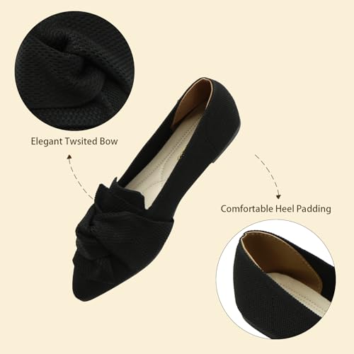 Flats for Women Featuring Pointed Toe, Elegant Bow, and Comfortable Knit, Softable Classical Shoes2