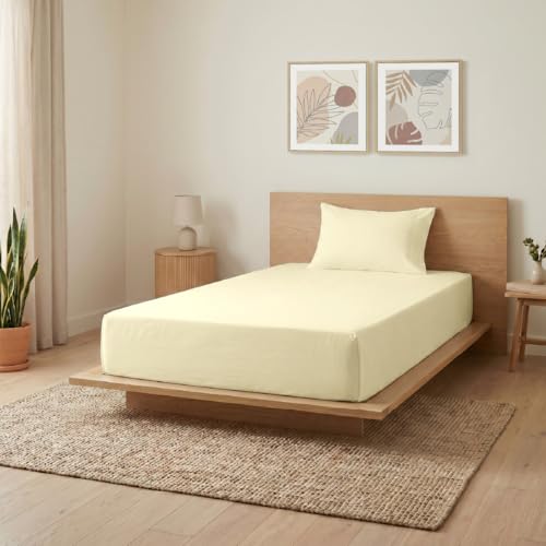 Image of Blue Dahlia 100% Cotton, Single Bedsheet (60 inch x 90 inch) +1 Pillow Cover, Percale Weave, 200TC Solid Premium Bedsheet, Colour: Yellow