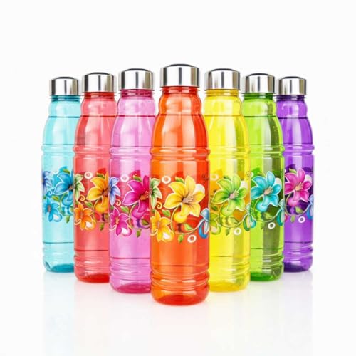 Image of RED WIND Unbreakable 1 Litre Floral Print Water Bottles | Pack of 6 | Multicolor | Leakproof Screw Cap | BPA-Free | Bottles for Fridge, Gym, Home, Office, School and Travel