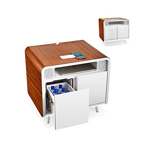 Sobro Smart Side/Nightstand Table - with Cooling Drawer, Wireless Charging, Bluetooth Speakers, USB-C and 120V outlets, LED Light, Wood/White