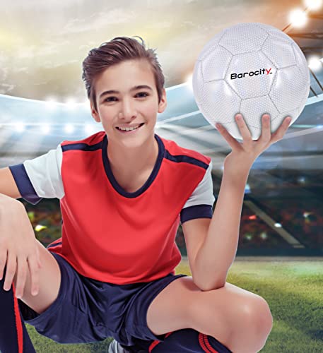 Barocity Soccer Ball - Premium Boys And Girls Official Match Ball With Cool Reflective Rainbow Hex Pattern, For Indoor And Outdoor - Iridescent White Size 4 #TOP4