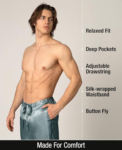Image of Luxury Artisan Mens Silk Pajama Pants, Natural Silk PJ Bottoms