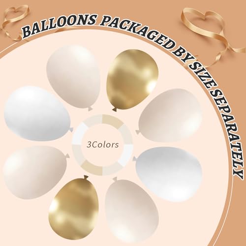 Image of 412pcs Sand White Gold Balloon Arch Kit, 18 12 10 5 Inch Different Size White Metallic Gold Latex Balloon for Boho Neutral Baby Shower Wedding Bridal Shower Birthday Decorations