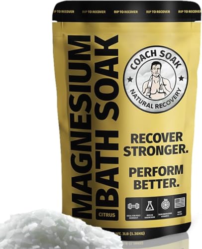 Coach Soak Magnesium Flakes Bath Soak - Absorbs Faster Than Epsom Salt Bath Soak for Pain - Recovery Bath Salts with Dead Sea Salt, 21 Minerals and Essential Oils (Energizing Citrus)