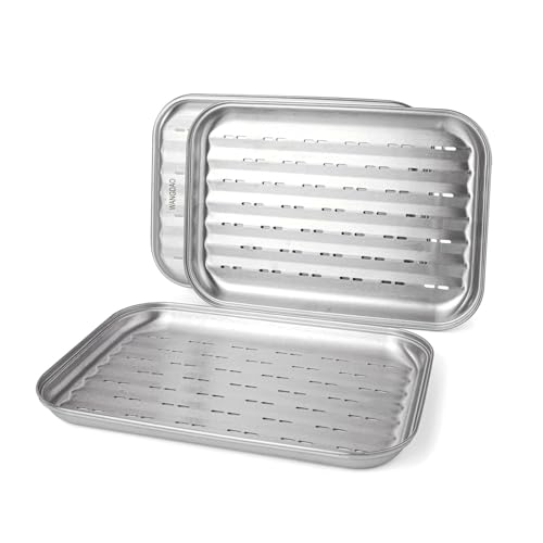 WANGDAO Stainless Steel Grill Toppers Grid (set of 3), Grill Serving Pans, Roasting Grill Trays, all in Same Dimensions, 13.6”X9.65“, Dishwasher Safe