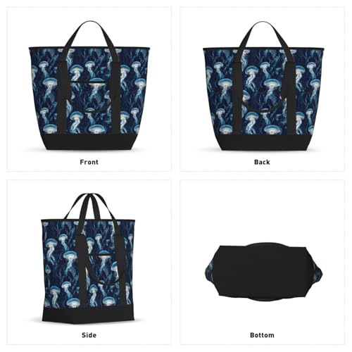 Grand sac isotherme doux et réutilisable imprimé méduses pour courses écoresponsables - 4