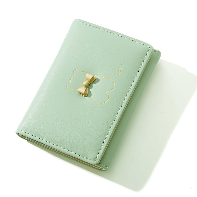 Image of Valerie Floral Small Wallet for Girls Women Tri-Folded Wallet Cash Pocket Flowers PU Leather Print Card Holder Coin Purse with ID Window (Green)