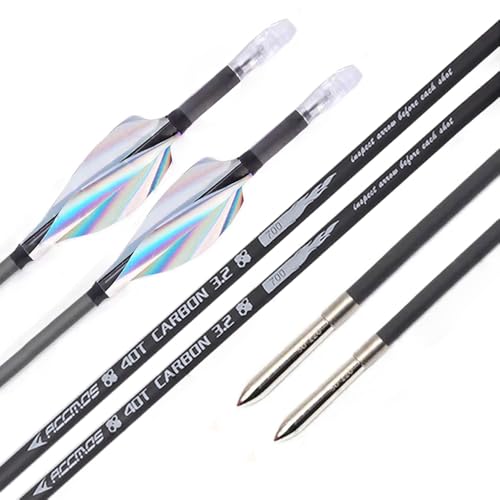 PHILOCS 12 pcs ID 3.2 mm High Carbon Arrow, 1.75" Dazzling Silver Spiral Feather Arrow Straightness 0.003" Competition Archery Arrows (29inch,Spine 600)