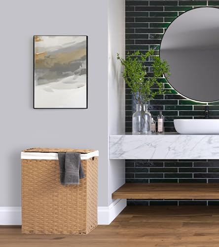 Seville Classics Household Storage for Clothes, Linens, Sheets, Canvas, Tan, Rectangular Hamper