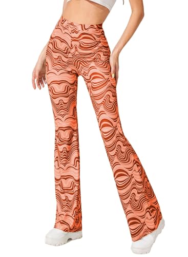 Pantalones Acampanados para Mujer, Leggings de los años 70, Pierna Ancha, Estilo Discoteca, Festivales, Cintura Alta, Pantalones Acampanados(Orange,S,1040w)