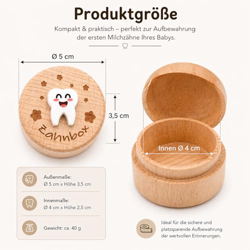 QZKJQDD Milchzahndose, Zahndose Milchzähne Jungen, Zahndose Milchzähne Mädchen, Bedruckt mit 3D-Cartoon-Zahnmuster milchzahndose, Kreative Tauf- und Geburtstagsgeschenke für frischgebackene Eltern