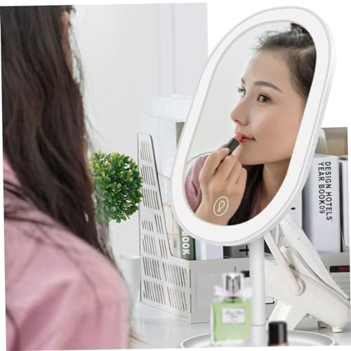 Espejo de maquillaje LED ajustable con base para escritorio miniatura 5