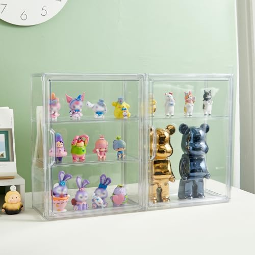 Image of Acrylic Display Case for Collectibles 3 Tier Wall-Mounted Display Case with 2 Movable Plates Clear Display Cases for Figures with Magnetic Door Tall Display Box, 4 Pack