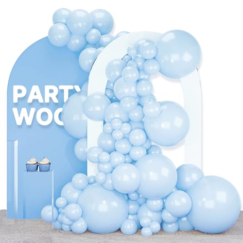 Image of PartyWoo Baby Blue Balloons 120pcs Light Pastel Sky Aqua Blue Color | Different Sizes of 18 12 10 5 Inch Balloons for Graduation Gender Reveal Easter Birthday Wedding Party Decorations Blue-Q13
